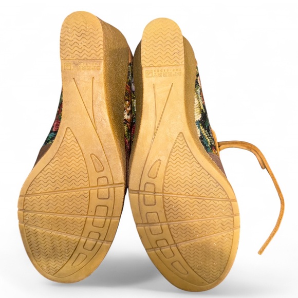 Sperry Hadley Tapestry Leather Wedge Boots Brown Floral Ankle Women's Shoes 7.5 - Picture 7 of 9